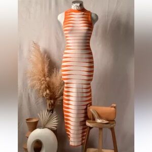Orange and White Striped Sleeveless Dress